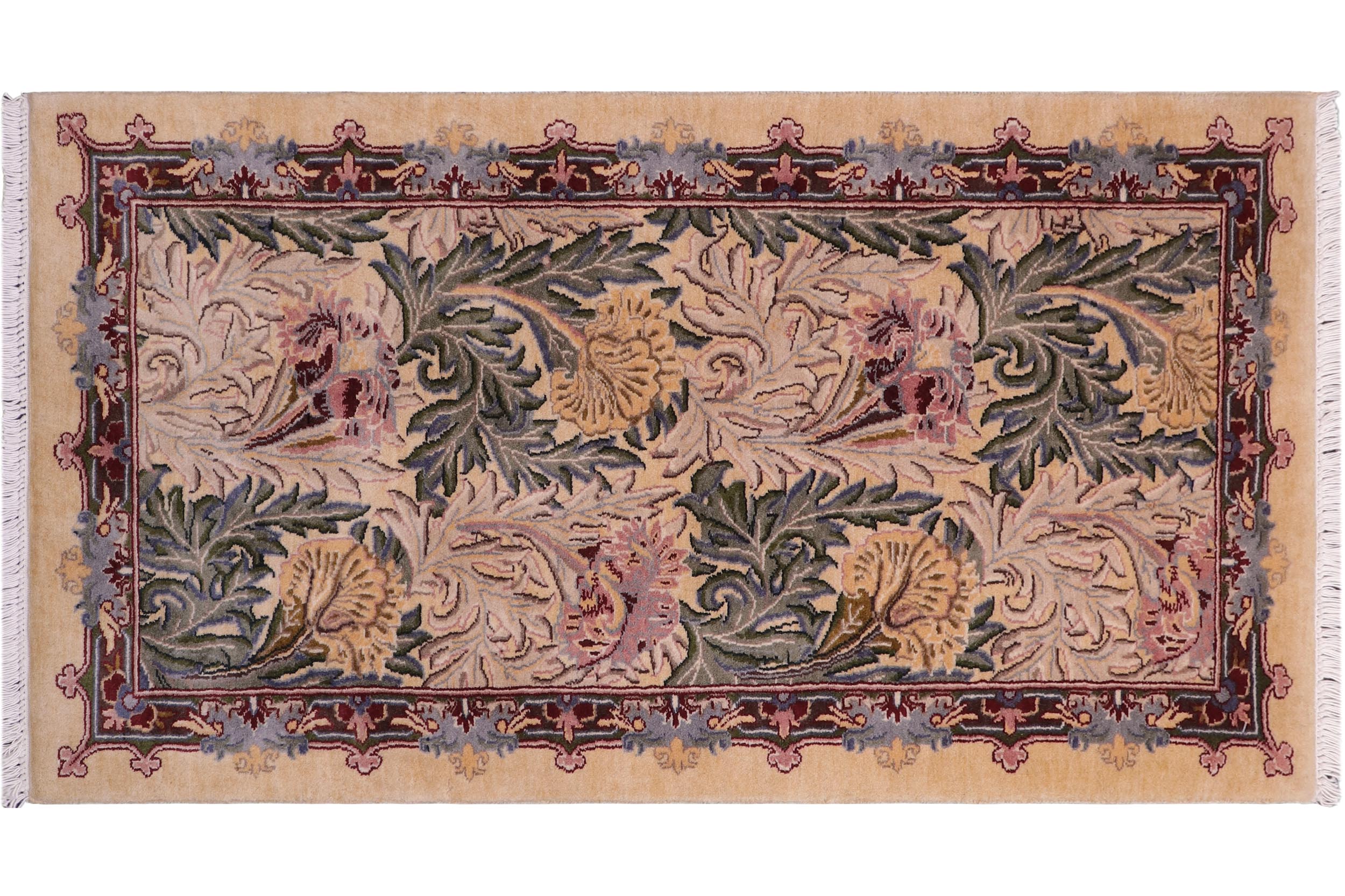 handmade Transitional Tulip Gold Gold Hand Knotted RECTANGLE 100% WOOL area rug 2x4