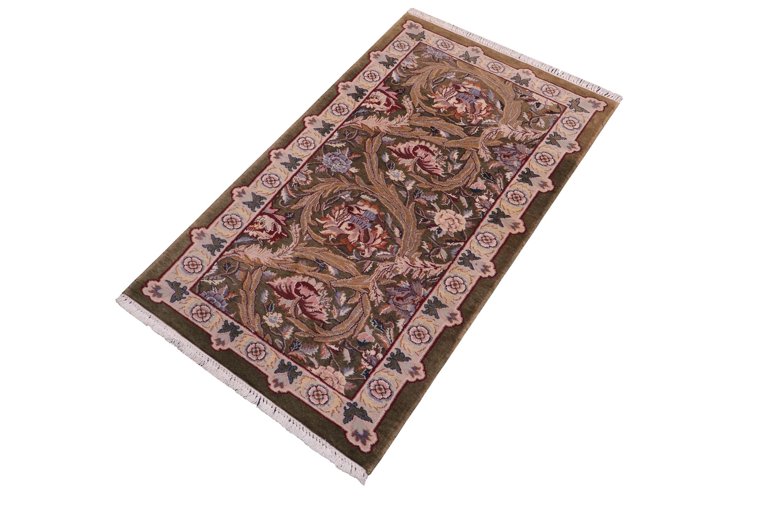 handmade Transitional Marry Gold Green Beige Hand Knotted RECTANGLE 100% WOOL area rug 2x4