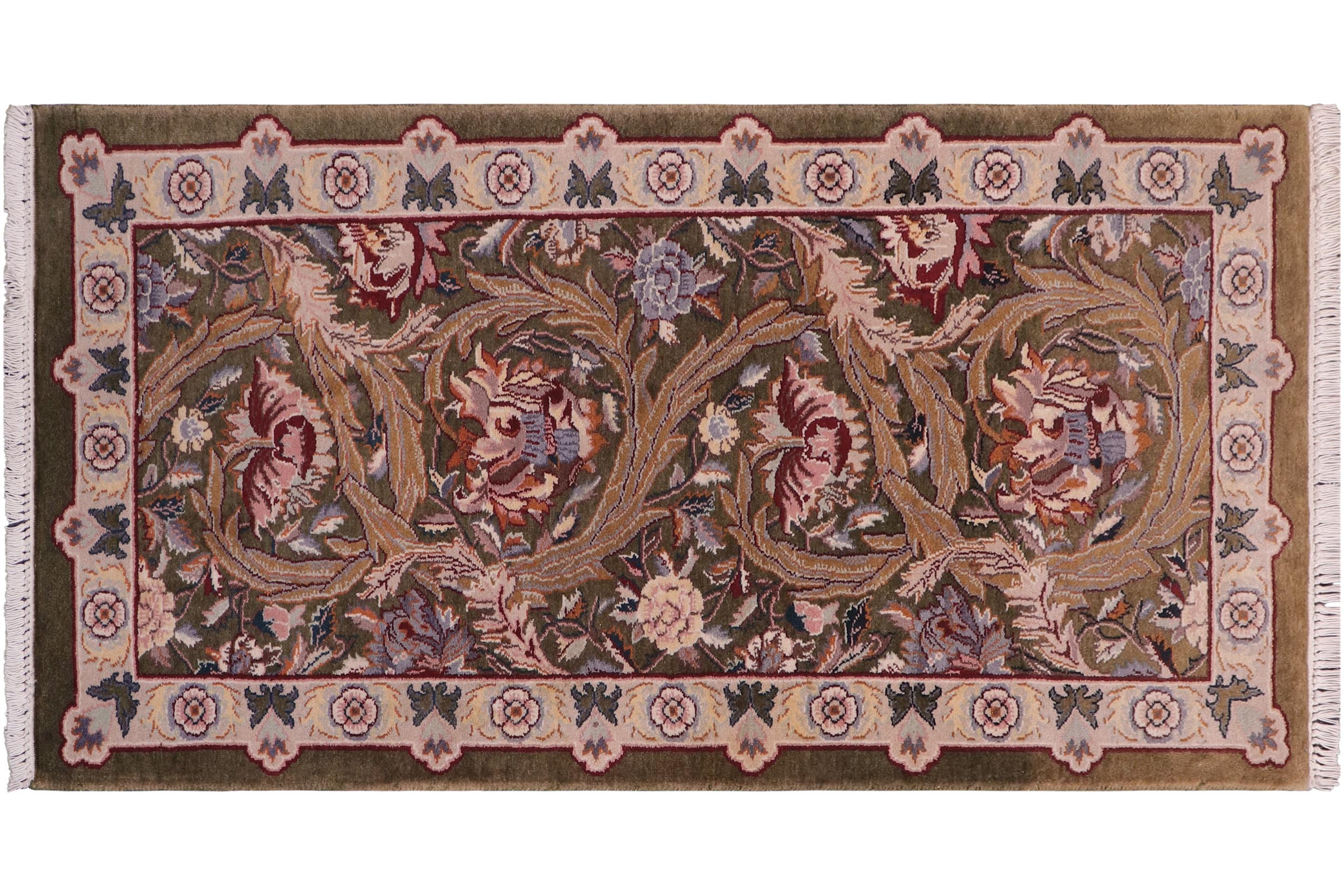 handmade Transitional Marry Gold Green Beige Hand Knotted RECTANGLE 100% WOOL area rug 2x4