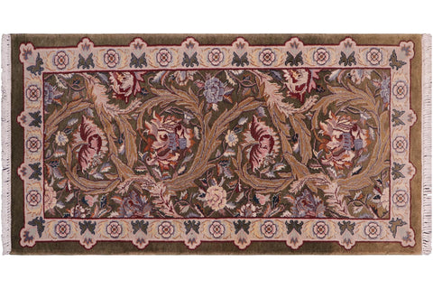 handmade Transitional Marry Gold Green Beige Hand Knotted RECTANGLE 100% WOOL area rug 2x4