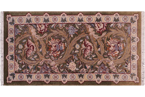 Marry Gold Pak-Persian Phylis Green/Beige Wool Rug - 2'0'' x 4'2''