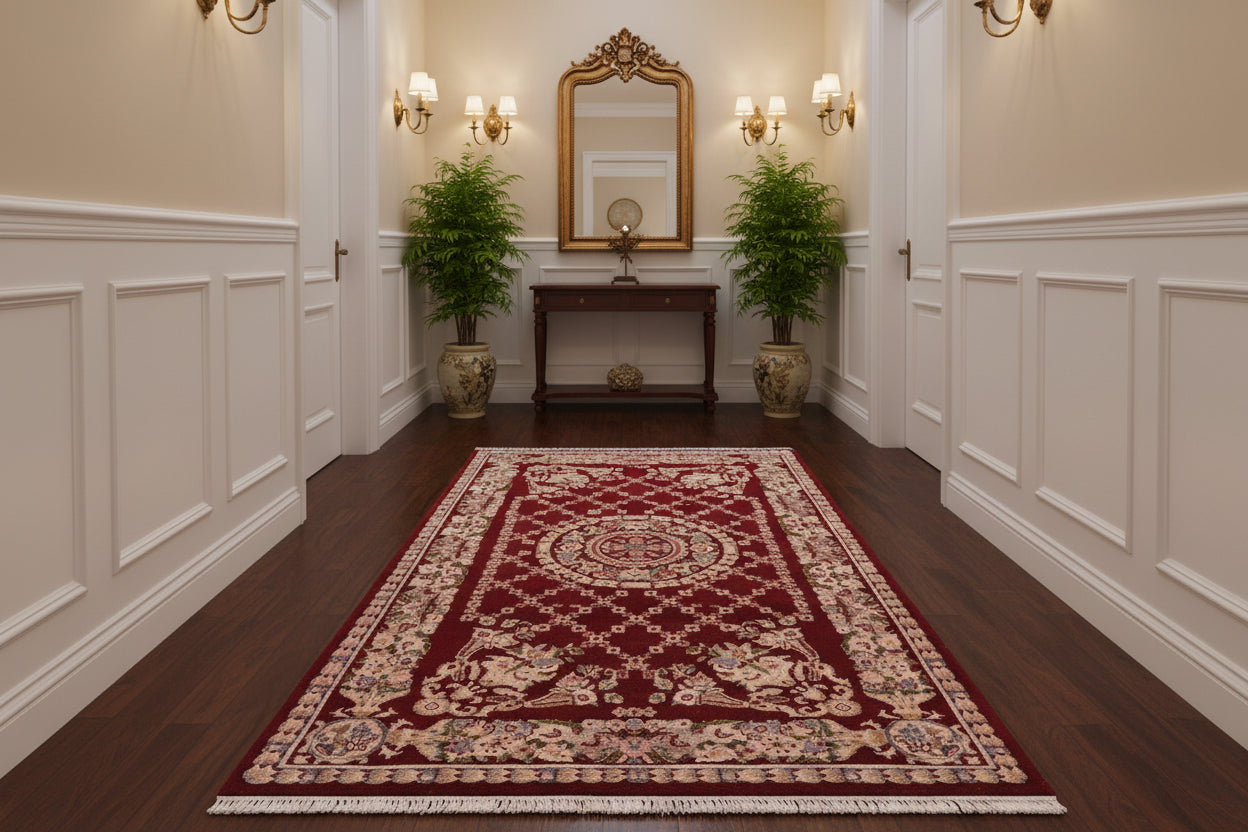 handmade Traditional Golden Red Red Hand Knotted RECTANGLE 100% WOOL area rug 3x5