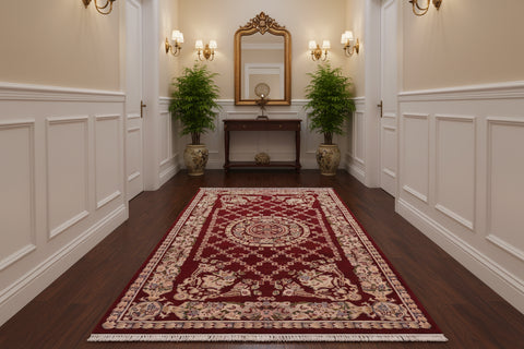 handmade Traditional Golden Red Red Hand Knotted RECTANGLE 100% WOOL area rug 3x5