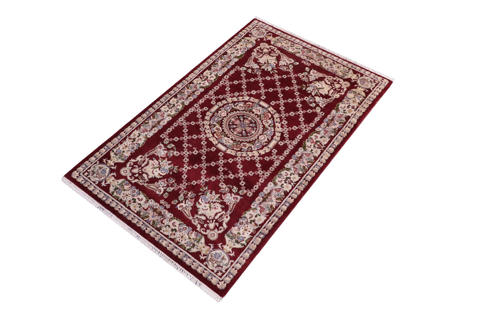 handmade Traditional Golden Red Red Hand Knotted RECTANGLE 100% WOOL area rug 3x5
