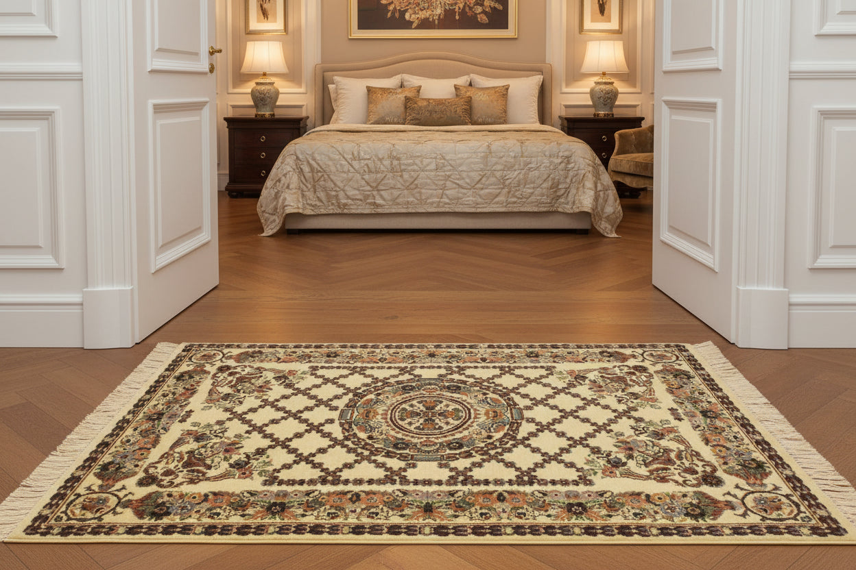 handmade Traditional Golden Ivory Blue Hand Knotted RECTANGLE 100% WOOL area rug 3x4
