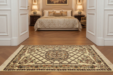 handmade Traditional Golden Ivory Blue Hand Knotted RECTANGLE 100% WOOL area rug 3x4