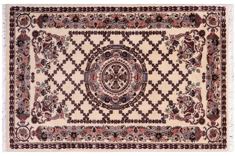 handmade Traditional Golden Ivory Blue Hand Knotted RECTANGLE 100% WOOL area rug 3x4