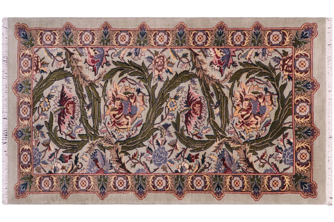 handmade Transitional Marry Gold Lt. Green Lt. Green Hand Knotted RECTANGLE 100% WOOL area rug 2x4