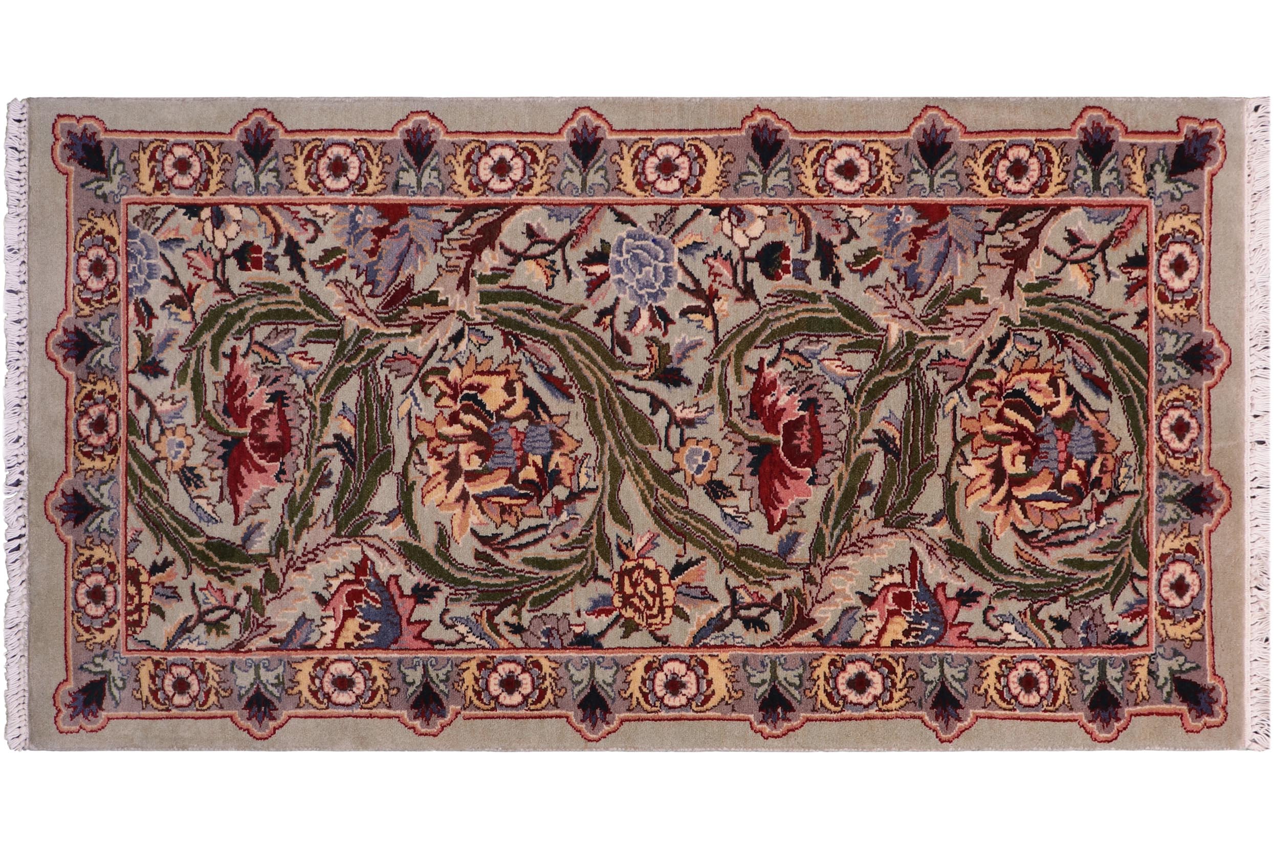 handmade Transitional Marry Gold Lt. Green Lt. Green Hand Knotted RECTANGLE 100% WOOL area rug 2x4