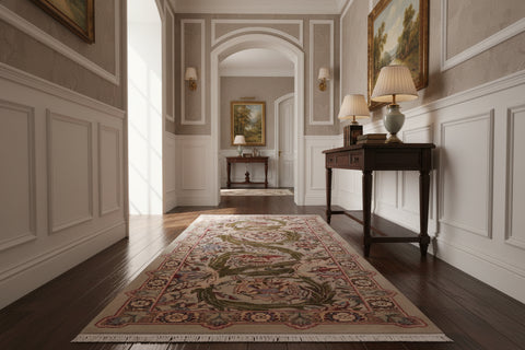 handmade Transitional Marry Gold Lt. Green Lt. Green Hand Knotted RECTANGLE 100% WOOL area rug 2x4