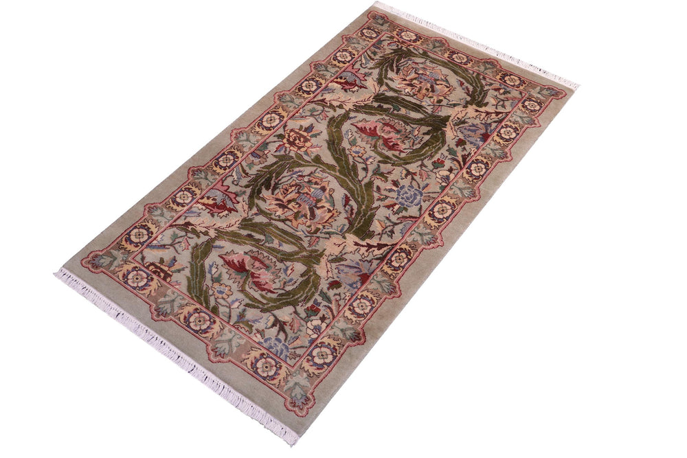 handmade Transitional Marry Gold Lt. Green Lt. Green Hand Knotted RECTANGLE 100% WOOL area rug 2x4