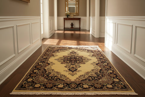 handmade Traditional B/2 Ivory Blue Hand Knotted RECTANGLE 100% WOOL area rug 3x4