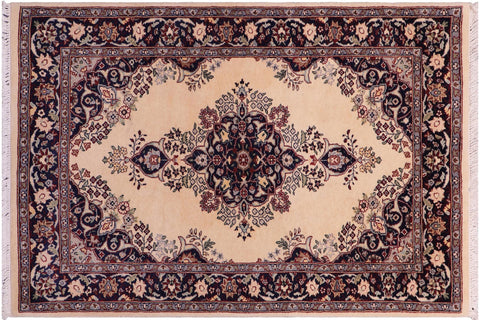 handmade Traditional B/2 Ivory Blue Hand Knotted RECTANGLE 100% WOOL area rug 3x4