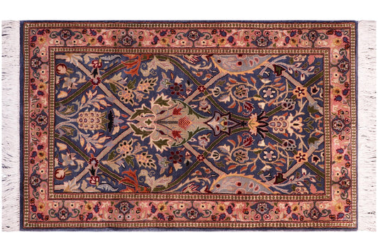 handmade Transitional Mujahid Blue Red Hand Knotted RECTANGLE 100% WOOL area rug 3x4