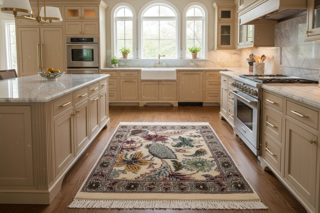 handmade Transitional Abusson Beige Gray Hand Knotted RECTANGLE 100% WOOL area rug 2x2