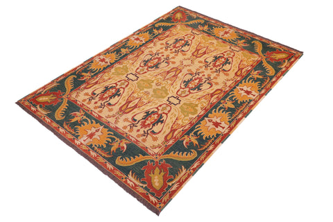 handmade Transitional Antique Beige Green Hand Knotted RECTANGLE 100% WOOL area rug 6' x 7'