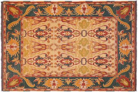 handmade Transitional Antique Beige Green Hand Knotted RECTANGLE 100% WOOL area rug 6' x 7'