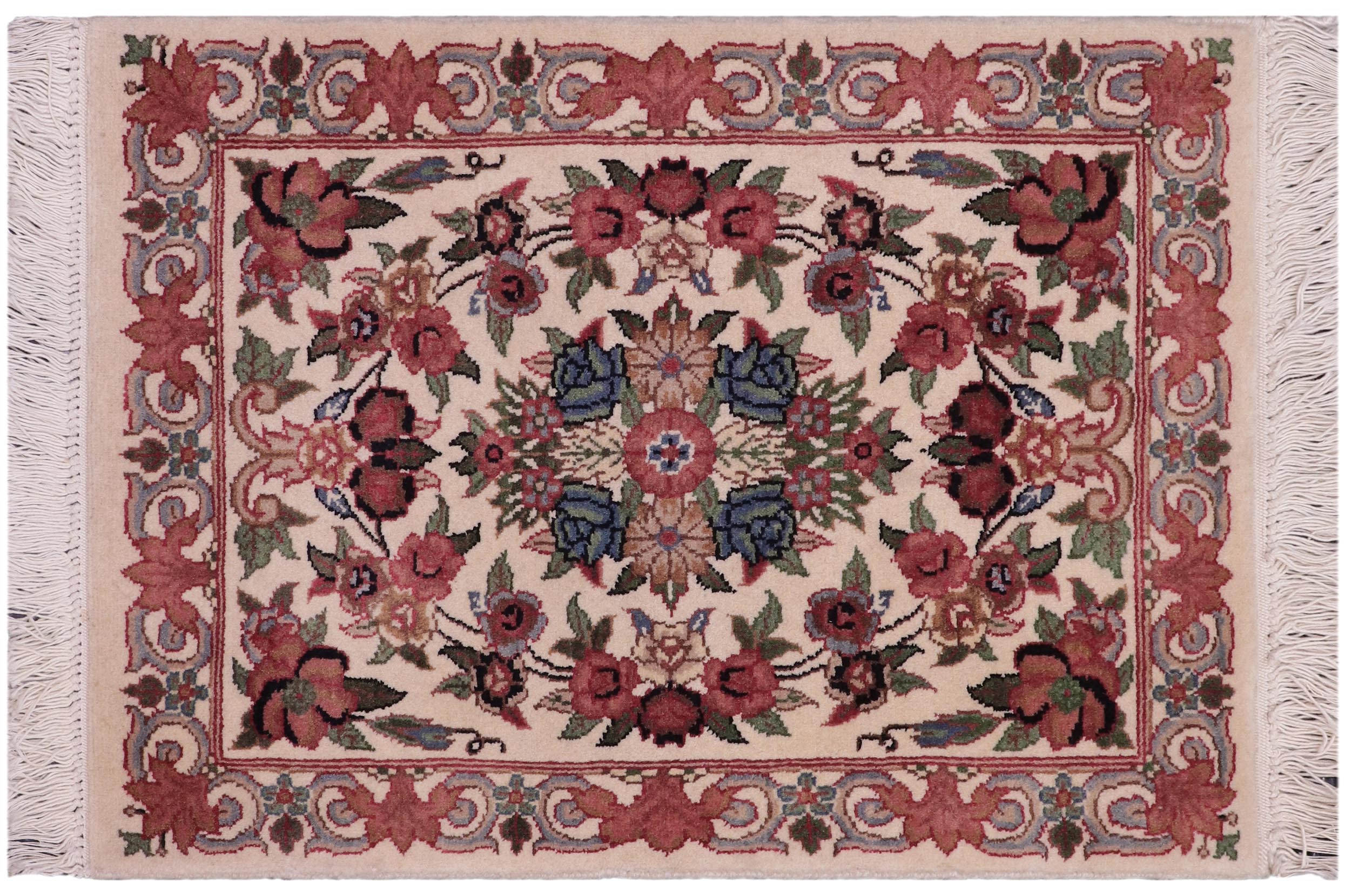 handmade Traditional Abusson Beige Green Hand Knotted RECTANGLE 100% WOOL area rug 2x2