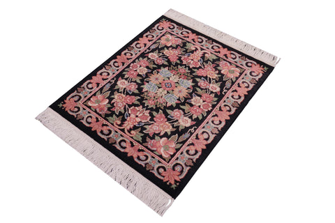 handmade Traditional Abusson Black Black Hand Knotted RECTANGLE 100% WOOL area rug 2x2