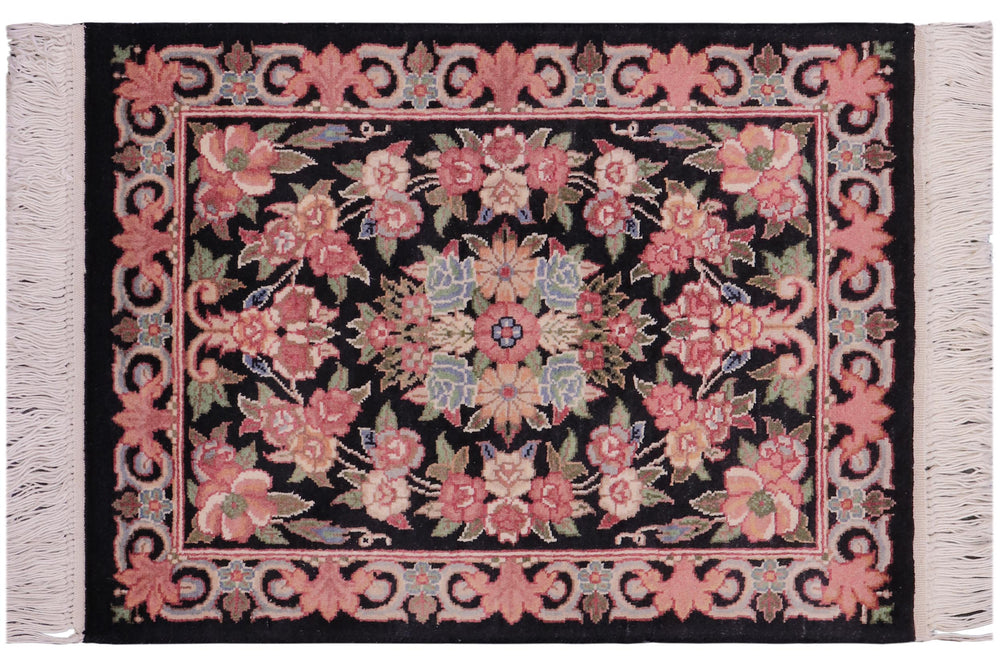 handmade Traditional Abusson Black Black Hand Knotted RECTANGLE 100% WOOL area rug 2x2