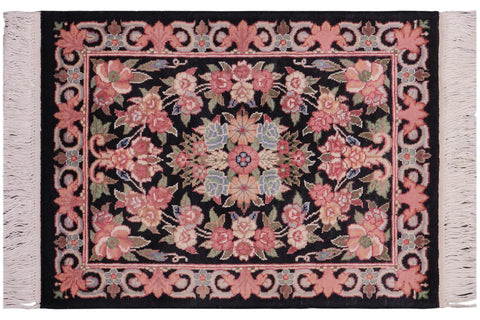 handmade Traditional Abusson Black Black Hand Knotted RECTANGLE 100% WOOL area rug 2x2