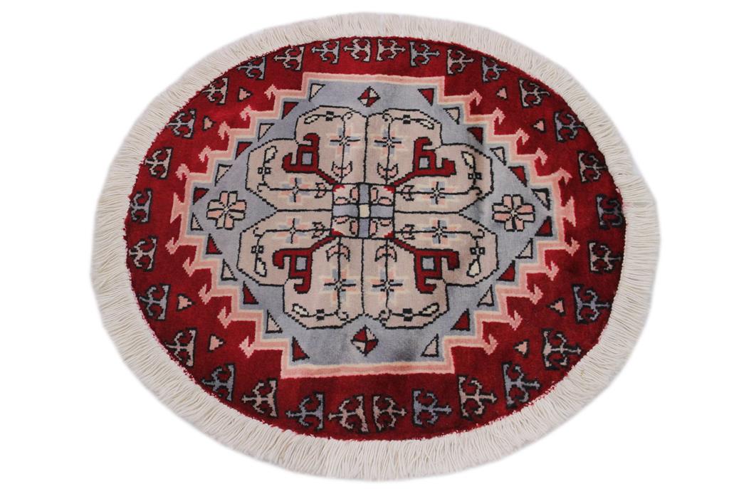handmade Geometric Bokhara Red Grey Hand Knotted ROUND 100% WOOL area rug 2 x 2