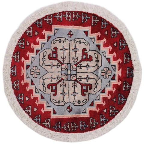 Tribal Bokhara Catheryn Red/Grey Wool Round - 1'6''X1'9''