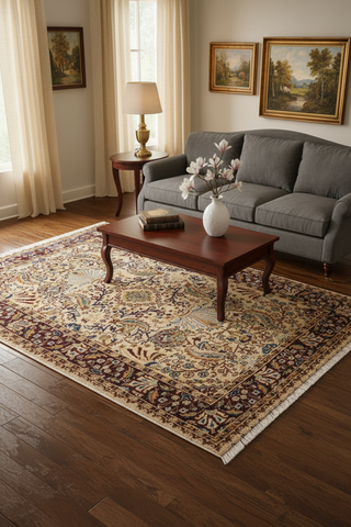 handmade Traditional Design Tan Red Hand Knotted RECTANGLE 100% WOOL area rug 3' x 5'