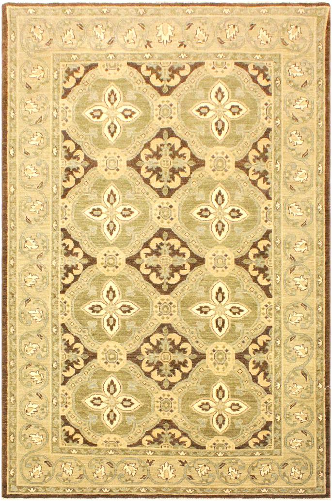 handmade Transitional Kafkaz Brown Green Hand Knotted RECTANGLE 100% WOOL area rug 4 x 7