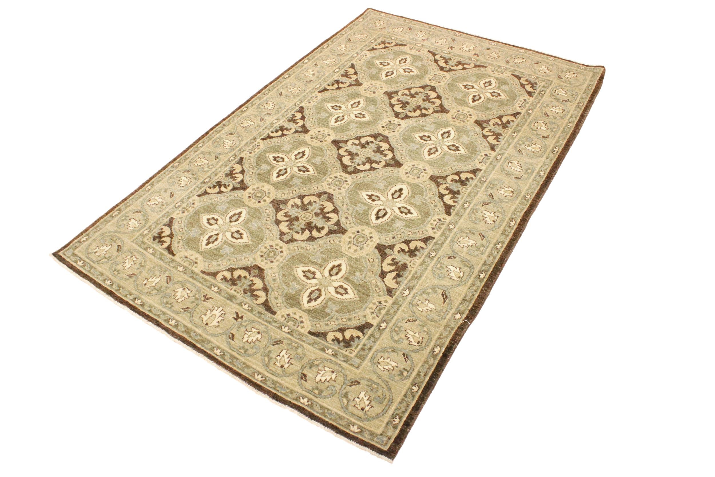 handmade Transitional Kafkaz Brown Green Hand Knotted RECTANGLE 100% WOOL area rug 4' x 7'