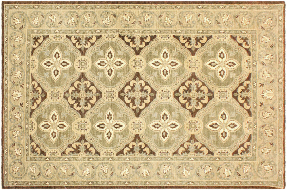 handmade Transitional Kafkaz Brown Green Hand Knotted RECTANGLE 100% WOOL area rug 4' x 7'