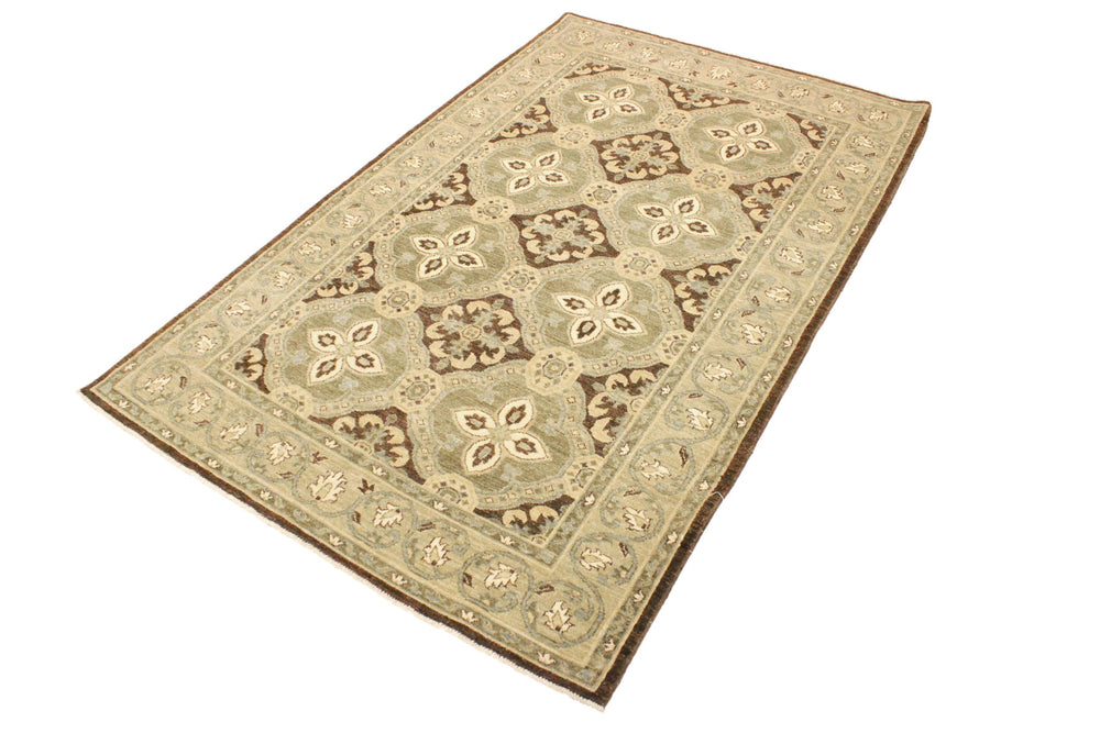 handmade Transitional Kafkaz Brown Green Hand Knotted RECTANGLE 100% WOOL area rug 4' x 7'