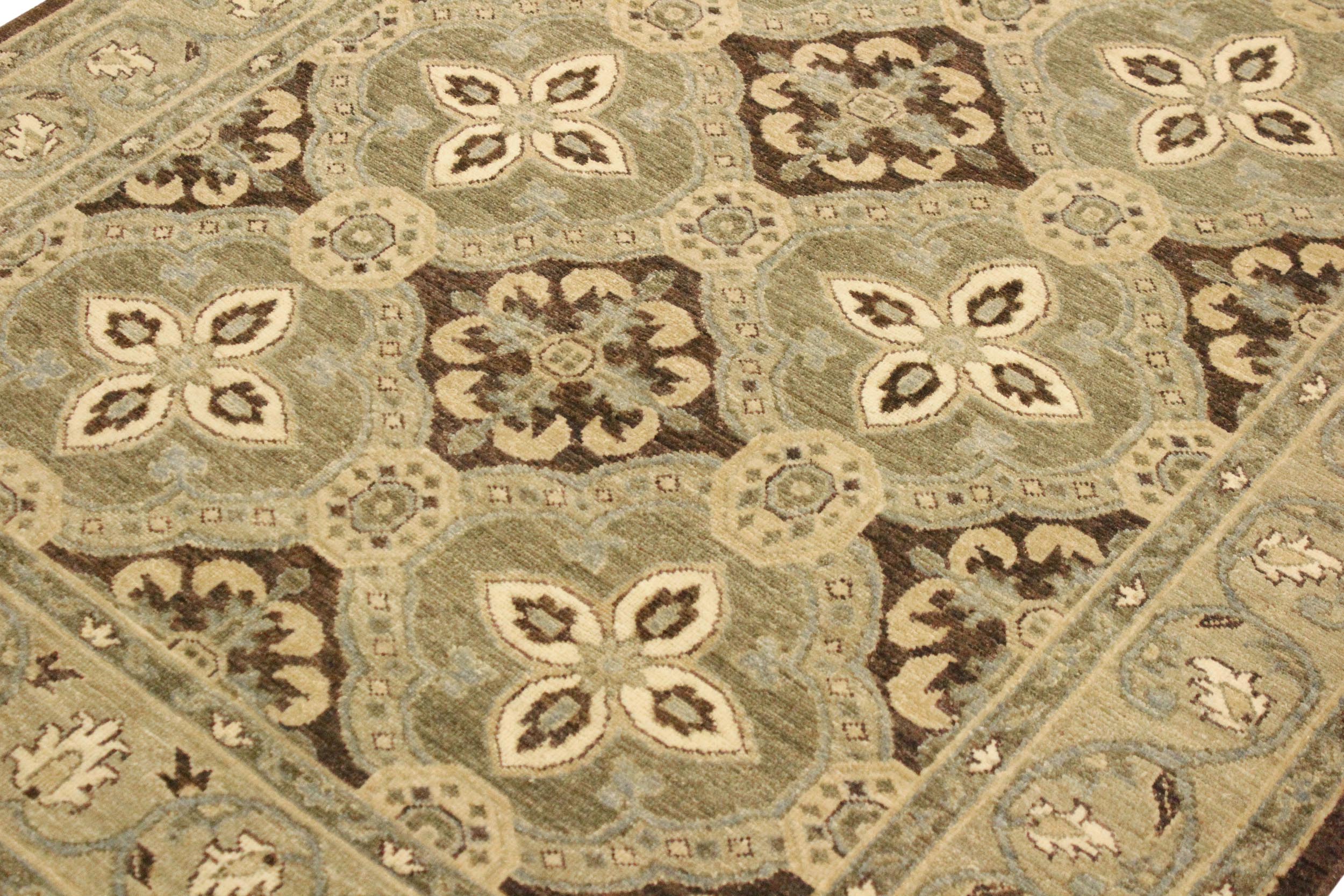 handmade Transitional Kafkaz Brown Green Hand Knotted RECTANGLE 100% WOOL area rug 4' x 7'