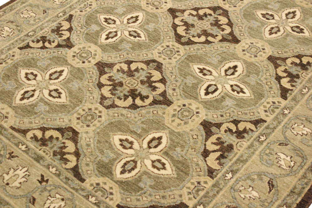 handmade Transitional Kafkaz Brown Green Hand Knotted RECTANGLE 100% WOOL area rug 4' x 7'
