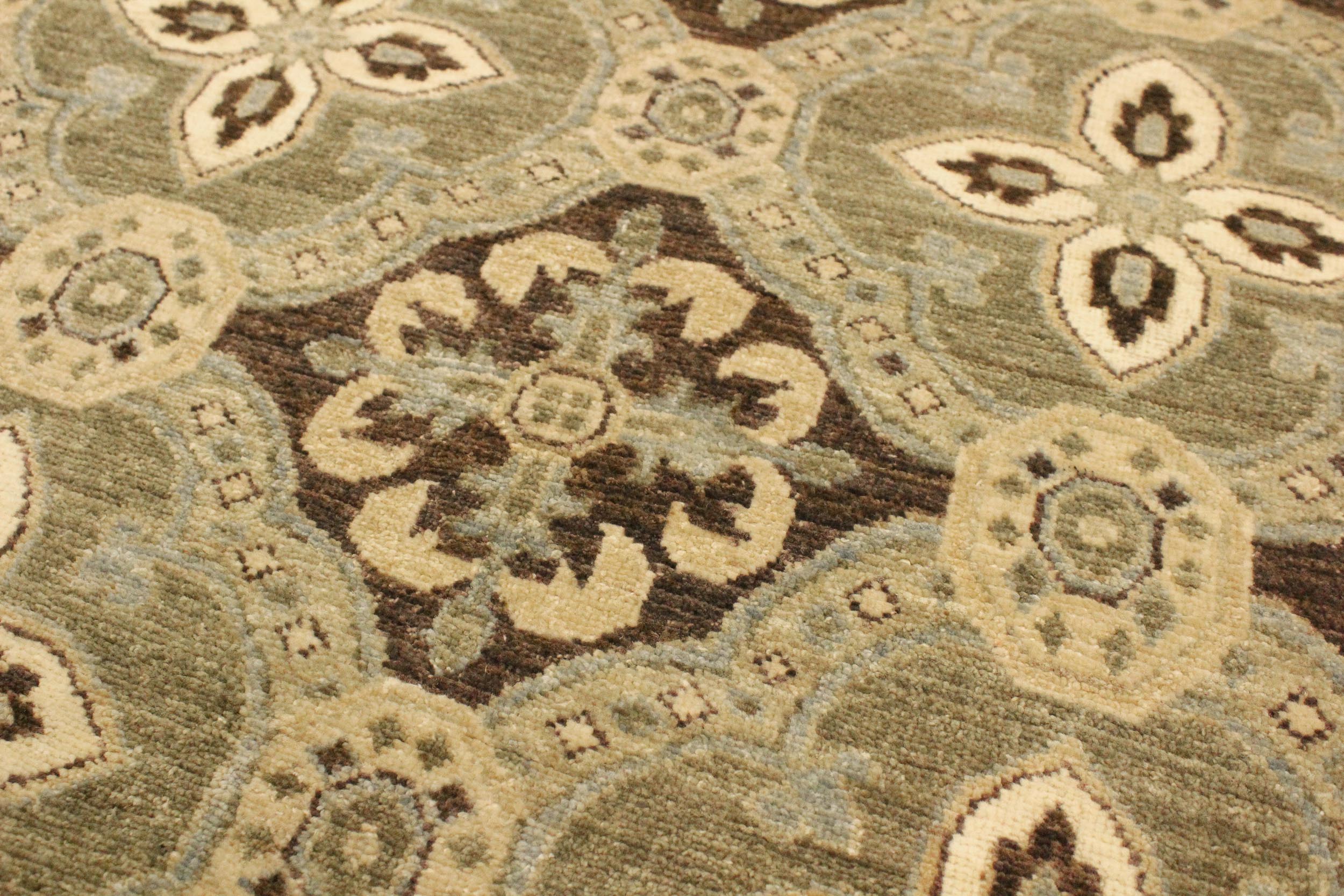 handmade Transitional Kafkaz Brown Green Hand Knotted RECTANGLE 100% WOOL area rug 4' x 7'