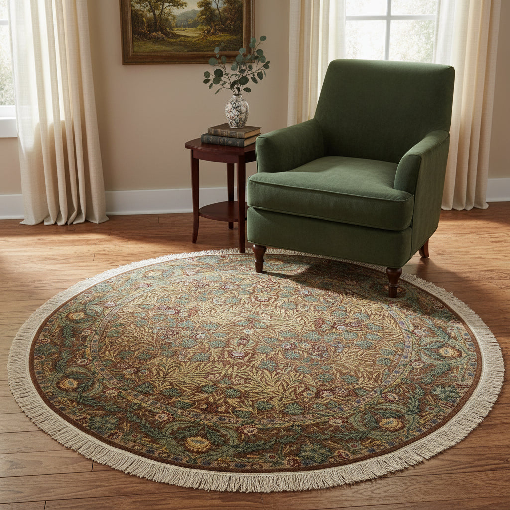 handmade Traditional Imran Brown Green Hand Knotted ROUND 100% WOOL area rug 8'x8'