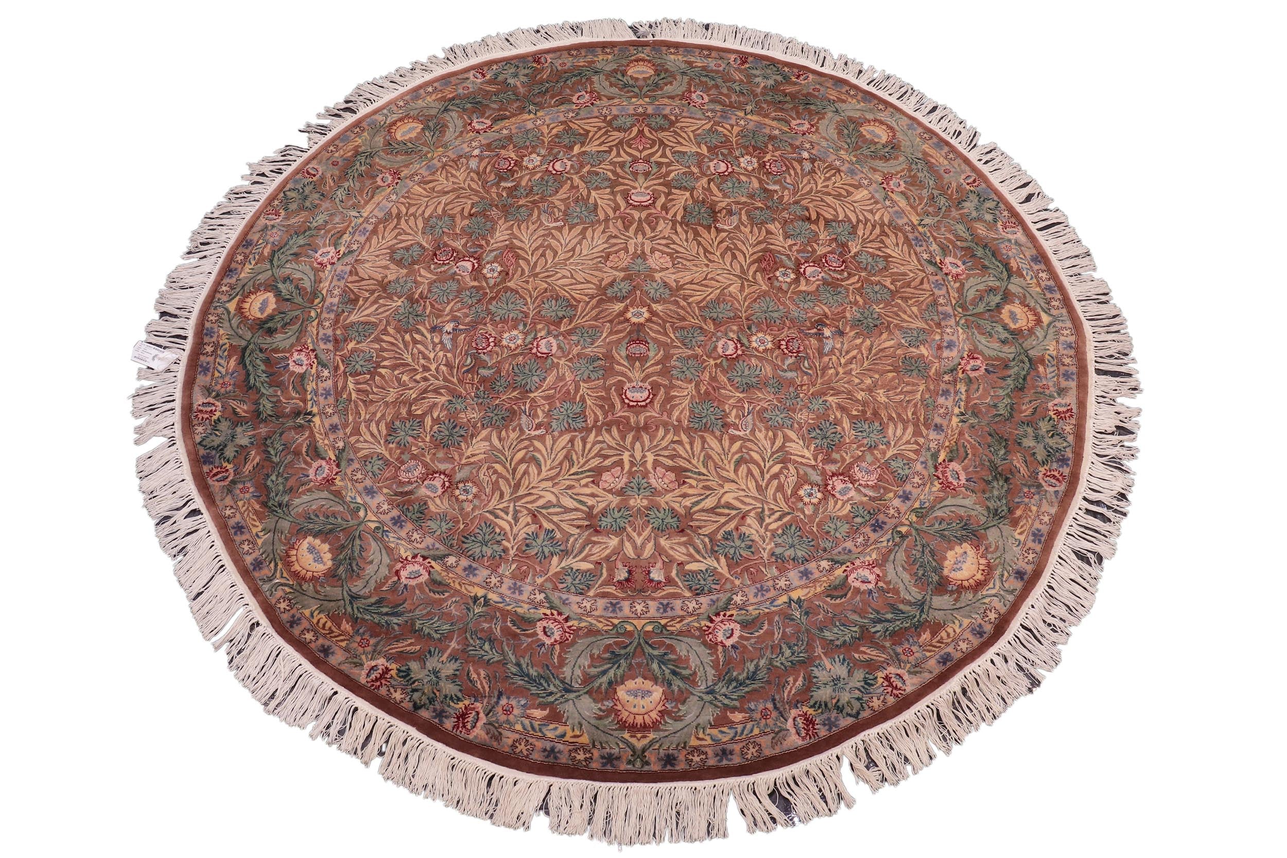 handmade Traditional Imran Brown Green Hand Knotted ROUND 100% WOOL area rug 8' x 8'