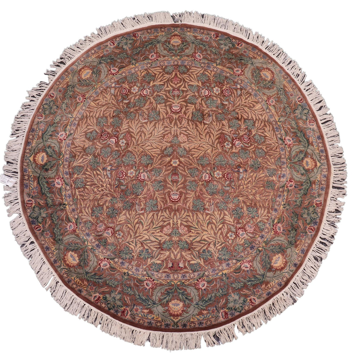 8 ft hand knotted Pak Persian wool round rug in brown and green - Imran Pak-Persian Carina Round