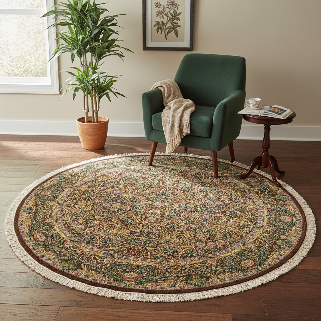 handmade Traditional Imran Brown Gray Hand Knotted ROUND 100% WOOL area rug 6'x6'