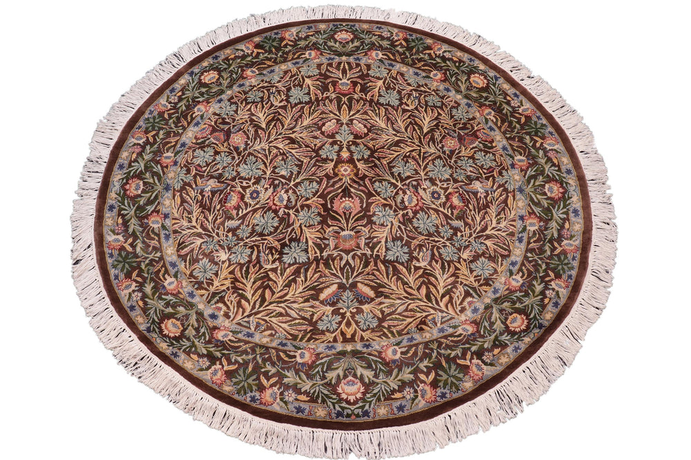 handmade Traditional Imran Brown Gray Hand Knotted ROUND 100% WOOL area rug 6'x6'