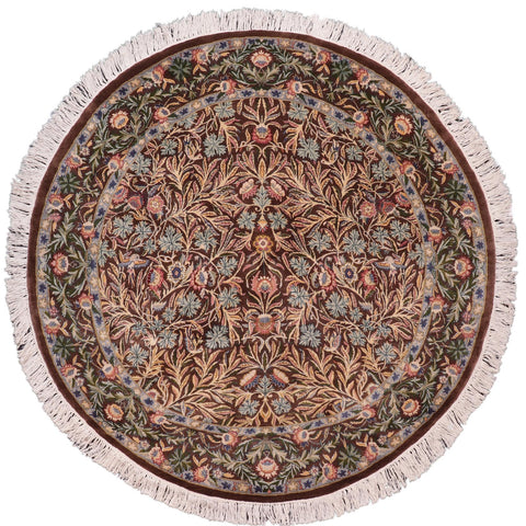 handmade Traditional Imran Brown Gray Hand Knotted ROUND 100% WOOL area rug 6'x6'