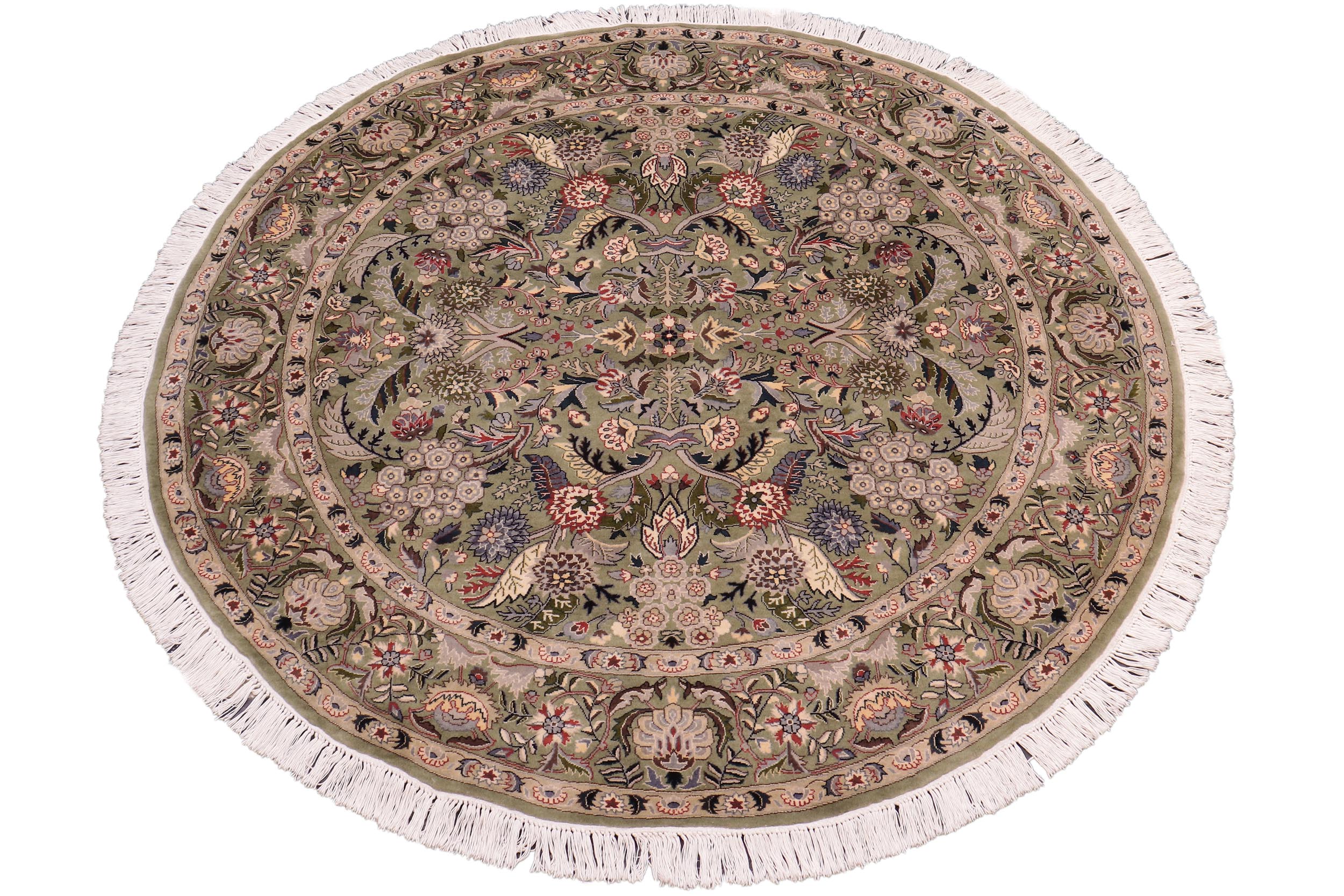 handmade Traditional Nagi Lt. Green Gray Hand Knotted ROUND 100% WOOL area rug 6'x6'