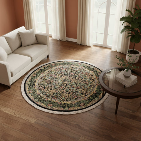 handmade Traditional Imran Black Green Hand Knotted ROUND 100% WOOL area rug 8'x8'