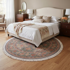 handmade Traditional Nayagra Gray Pink Hand Knotted ROUND 100% WOOL area rug 8'x8'
