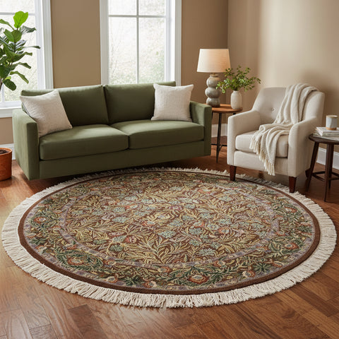 handmade Traditional Imran Brown Gray Hand Knotted ROUND 100% WOOL area rug 6'x6'
