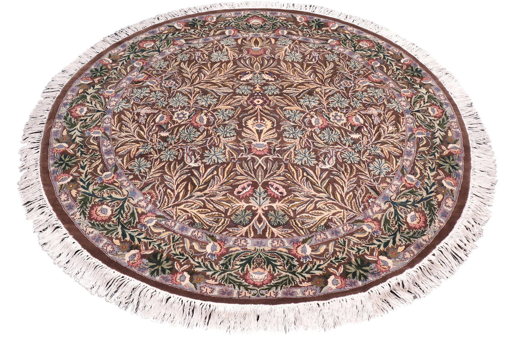 handmade Traditional Imran Brown Gray Hand Knotted ROUND 100% WOOL area rug 6'x6'