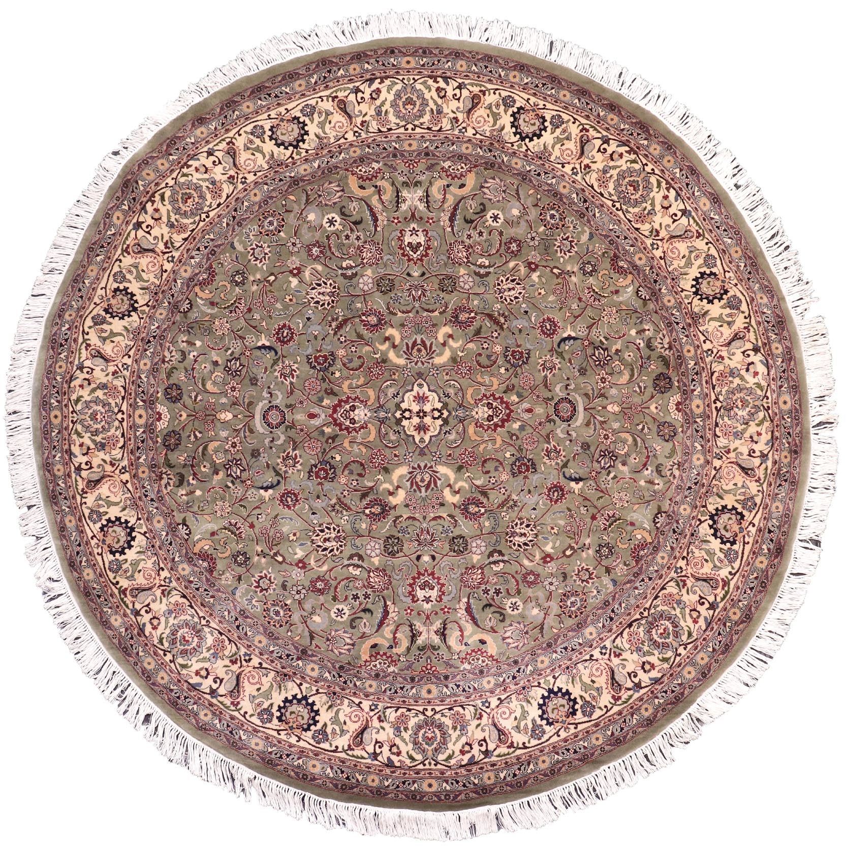 handmade Traditional Abasi Afsha Green Beige Hand Knotted ROUND 100% WOOL area rug 8' x 8'