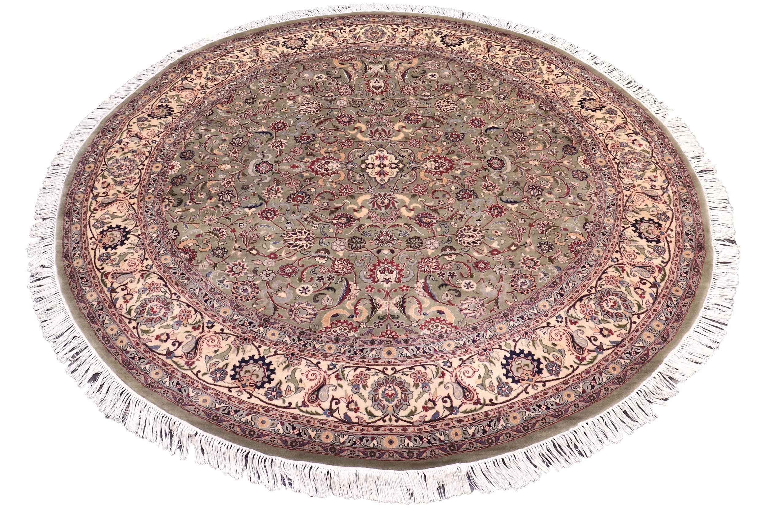 handmade Traditional Abasi Afsha Green Beige Hand Knotted ROUND 100% WOOL area rug 8' x 8'