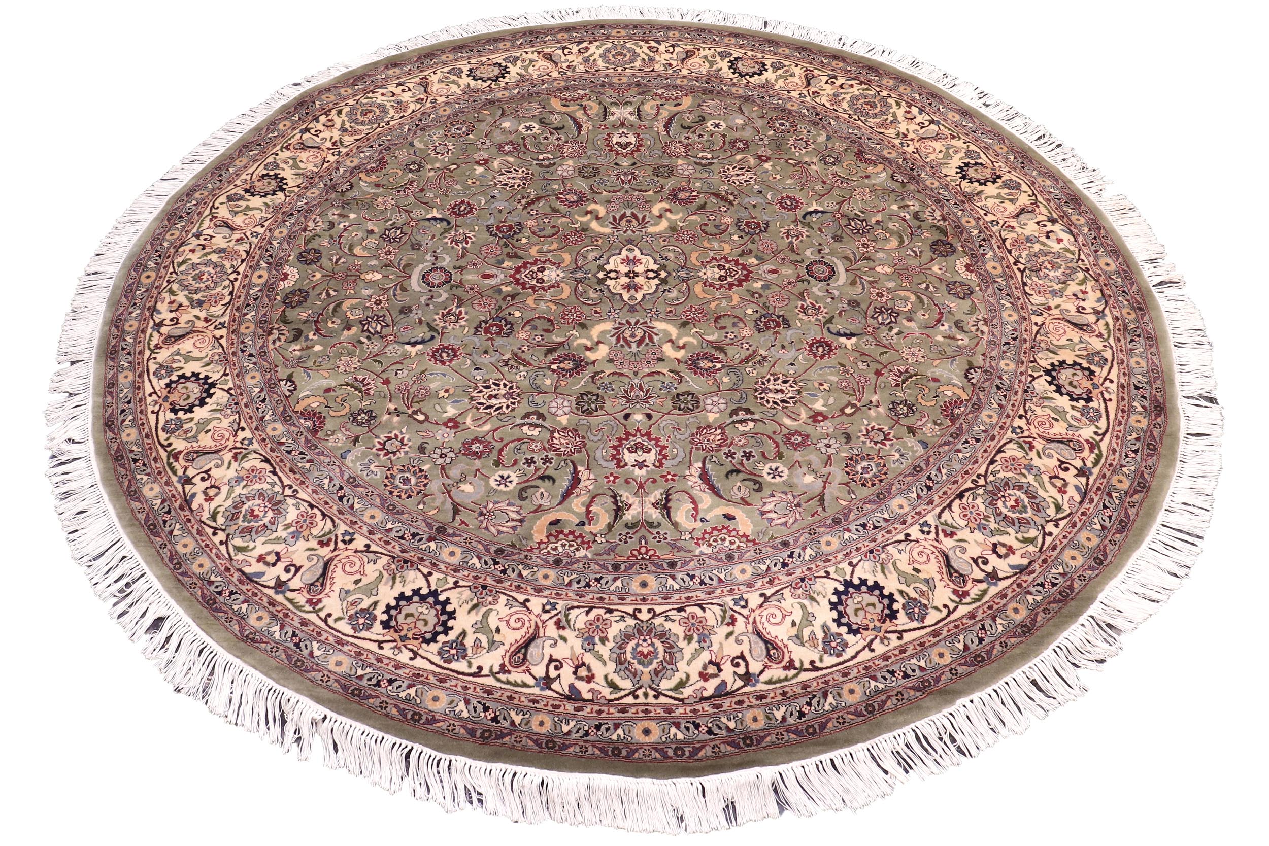 handmade Traditional Abasi Afsha Green Beige Hand Knotted ROUND 100% WOOL area rug 8'x8'