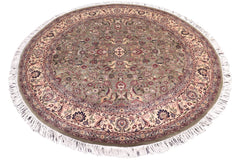 handmade Traditional Abasi Afsha Green Beige Hand Knotted ROUND 100% WOOL area rug 8'x8'